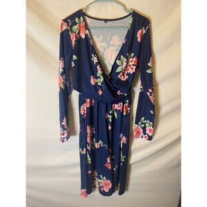 Beautiful Nursing New Mom Dress Navy Floral Breast Feeding Size Medium Pockets